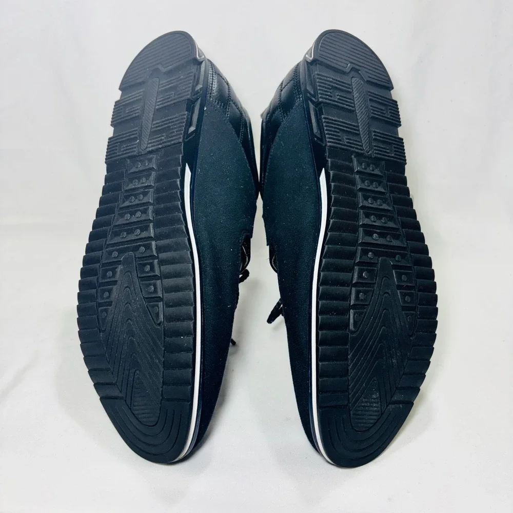 Cosidre Mens Black Leather Mixed Media Quilted Fashion Sneakers E034 Size 47